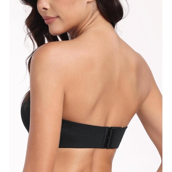 Women's Black Strapless Bra Push Up Anti-slip Support Lift Up Wire-free Bra - Picture 3 of 7